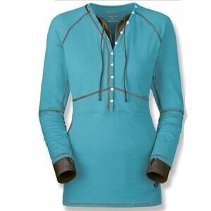 Mountain Hardwear Butter Button Layered Top Long Sleeve Womens Sz XL Teal Green
